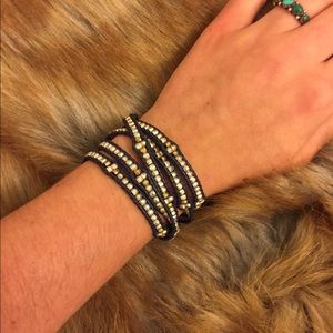 Adjustable blue and silver wrap bracelet